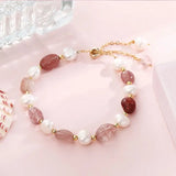 Baroque Pearl & Strawberry Quartz 14K Filled Charm Bracelet
