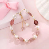 Baroque Pearl & Strawberry Quartz 14K Filled Charm Bracelet