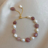 Baroque Pearl & Strawberry Quartz 14K Filled Charm Bracelet