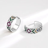 Colorful CZ Cross 925 Silver Stud Earrings