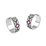 Colorful CZ Cross 925 Silver Stud Earrings