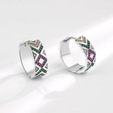 Colorful CZ Cross 925 Silver Stud Earrings