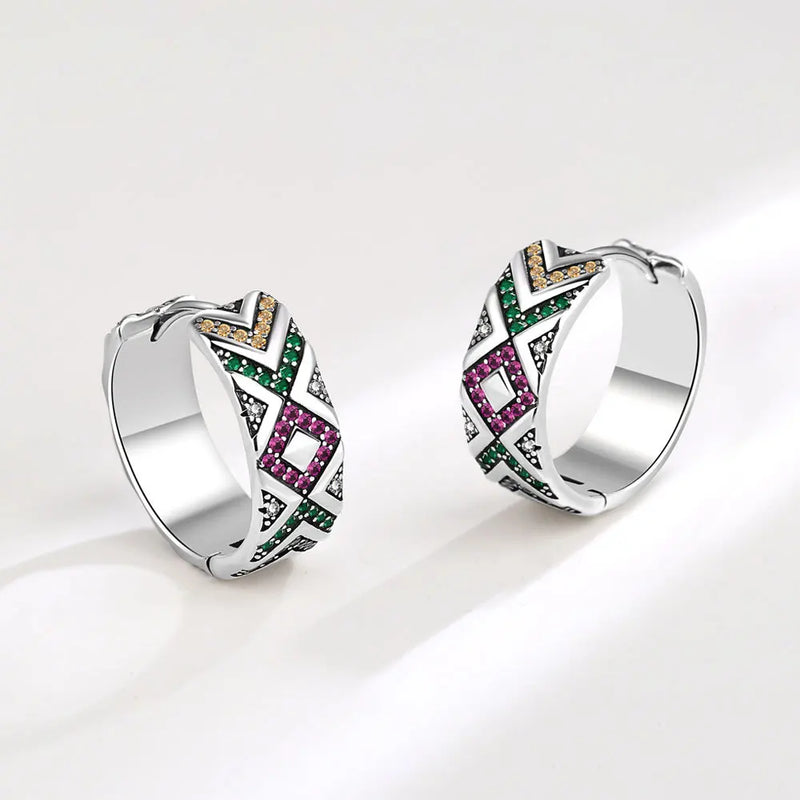 Colorful CZ Cross 925 Silver Stud Earrings