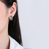 Colorful CZ Cross 925 Silver Stud Earrings