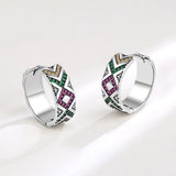 Colorful CZ Cross 925 Silver Stud Earrings