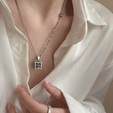 Square Green Crystal Retro Thai Silver Ladies Pendant Necklace