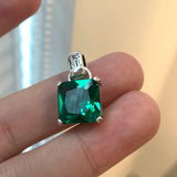 Square Green Crystal Retro Thai Silver Ladies Pendant Necklace
