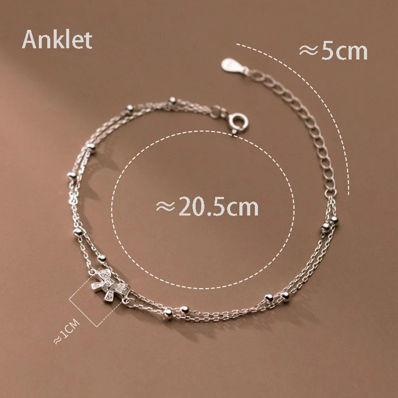 925 Sterling Silver Bow-Knot Anklet Bracelet for Women