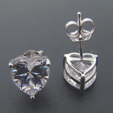 925 Silver Heart Stud Earrings Cubic Zirconia Women's Jewelry Gift