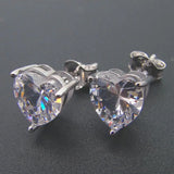925 Silver Heart Stud Earrings Cubic Zirconia Women's Jewelry Gift