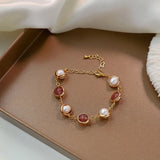 Natural Pearl & Strawberry Quartz 14K Filled Charm Bracelet