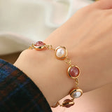 Natural Pearl & Strawberry Quartz 14K Filled Charm Bracelet