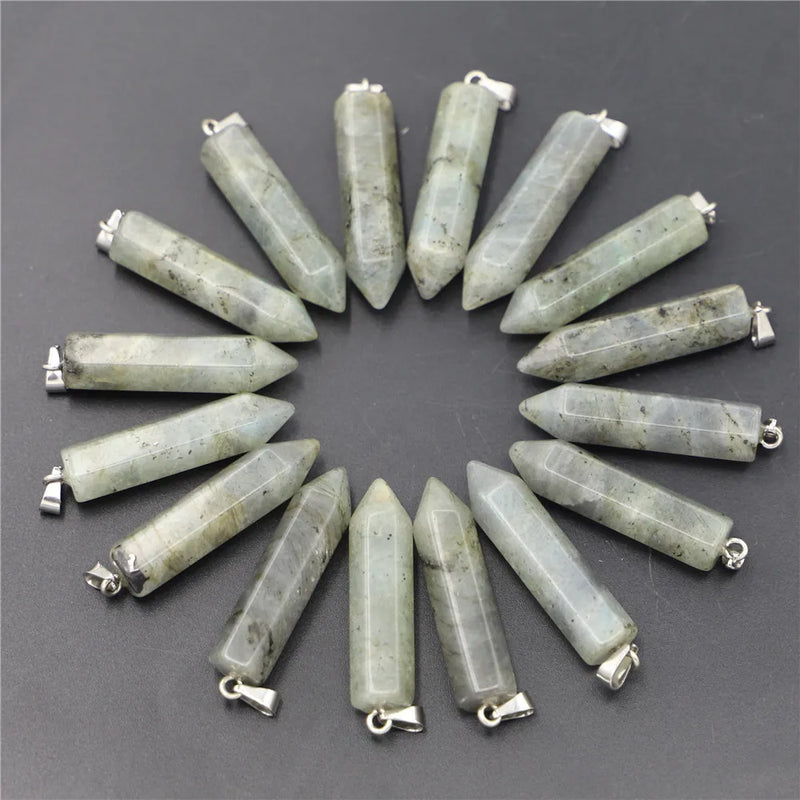 Lot of 24 Natural Moonstone Labradorite Stone Pillar Pendants