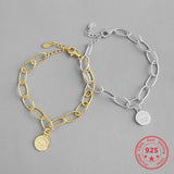 S925 Silver Bracelet Cold Style Alphabet Round Card Chain Jewelry