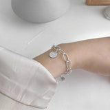 S925 Silver Bracelet Cold Style Alphabet Round Card Chain Jewelry