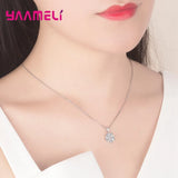 S925 Sakura Flower Pendant Necklace Pink Cubic Zircon Charm with Box Chain