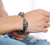 Punk Stainless Steel Biker Wolf Bracelet Cuff for Men Father