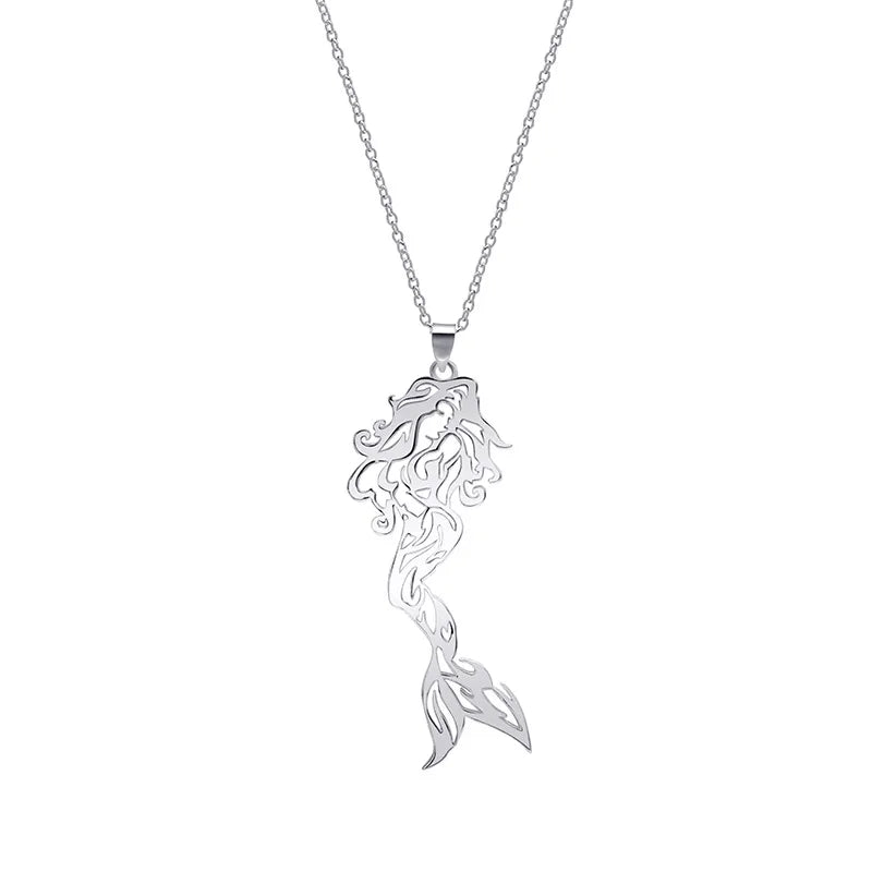 Silver Mermaid Clavicle Necklace for Senior Women