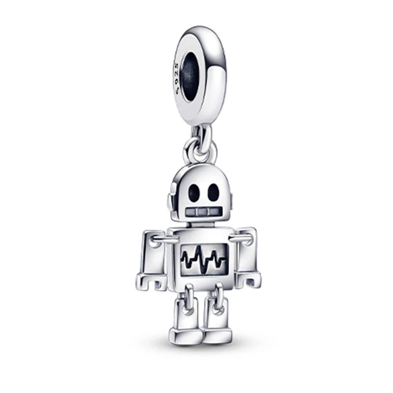 Bestie Bot Robot Dangle Charm 925 Sterling Silver Beads for Women