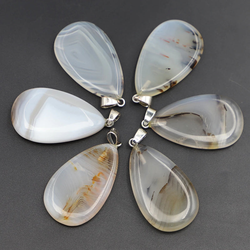 Natural Stone Chalcedony Agates Pendants Drop Shape Necklace