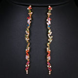 Colorful Long Earrings with Cubic Zircon - Wedding Gift