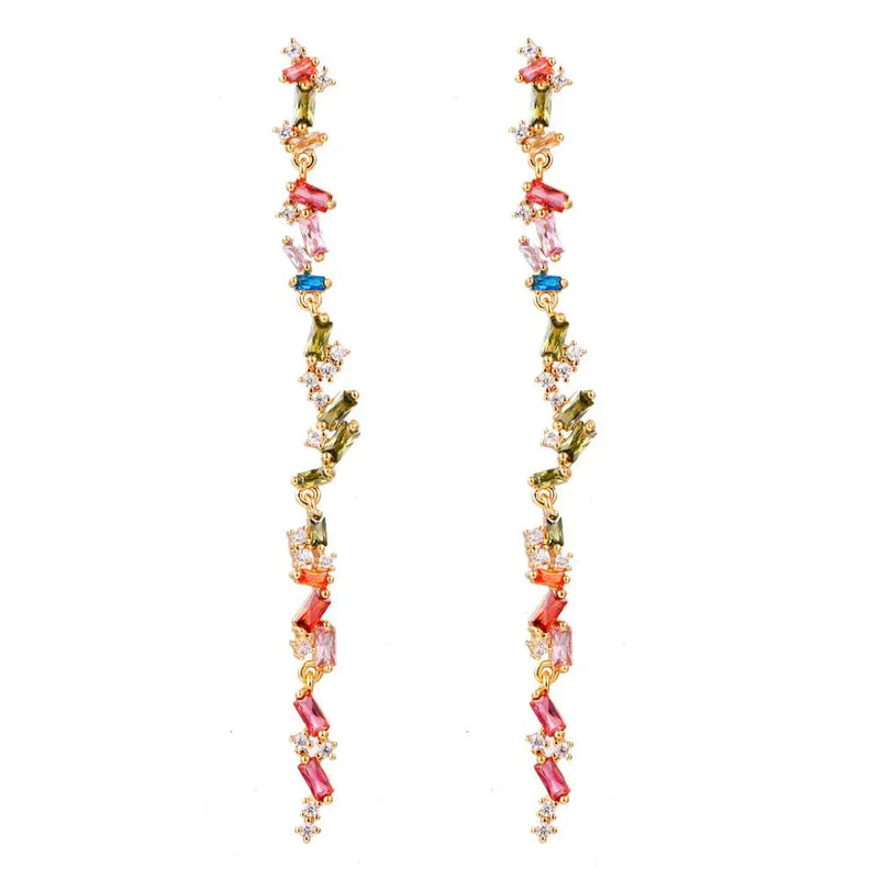 Colorful Long Earrings with Cubic Zircon - Wedding Gift
