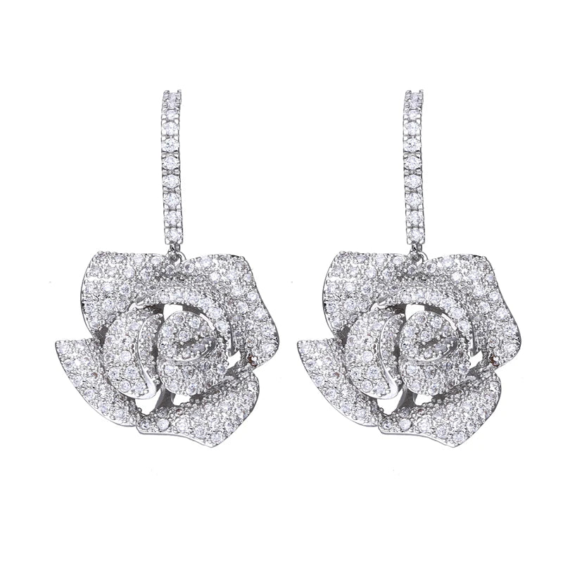 Silver Plated Flower Zirconia Earrings
