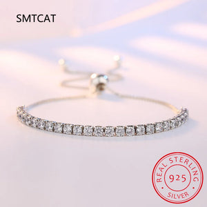 Bezel Set Moissanite Tennis Bracelet 925 Silver Round D VVS1 Adjustable