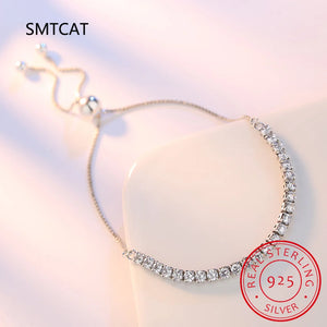 Bezel Set Moissanite Tennis Bracelet 925 Silver Round D VVS1 Adjustable