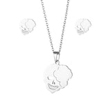 Bff Skull Necklace Earring Set 925 Silver Plated Steel Friends Halloween Jewelry