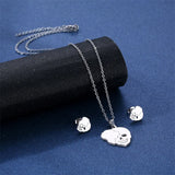 Bff Skull Necklace Earring Set 925 Silver Plated Steel Friends Halloween Jewelry