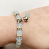 Opalite Crystal Stone Beads 8MM Round Strand Bracelet with Lotus Charm Pendant