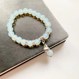 Opalite Crystal Stone Beads 8MM Round Strand Bracelet with Lotus Charm Pendant