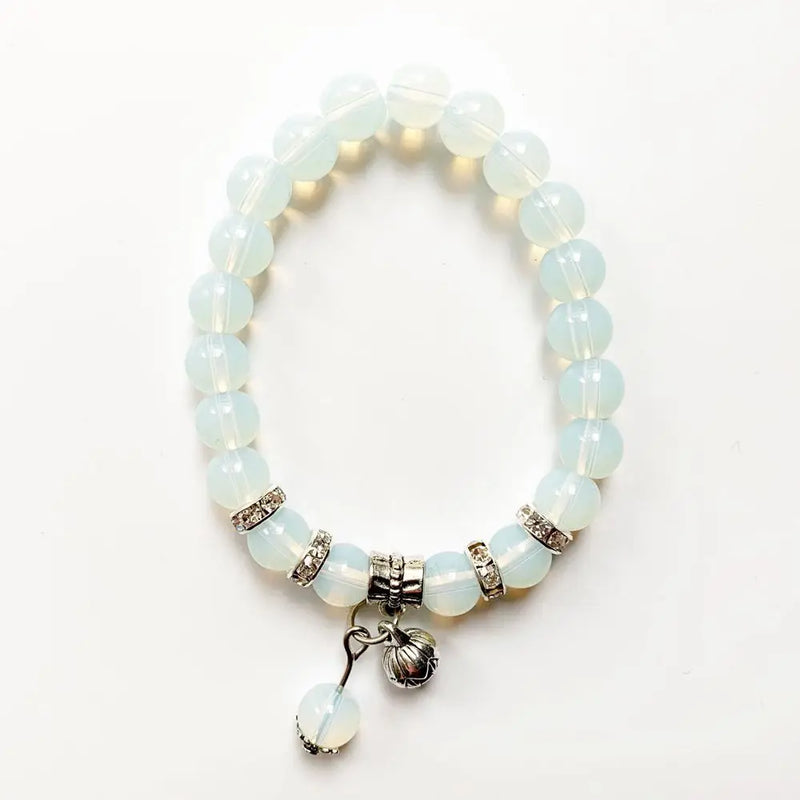 Opalite Crystal Stone Beads 8MM Round Strand Bracelet with Lotus Charm Pendant