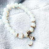 Opalite Crystal Stone Beads 8MM Round Strand Bracelet with Lotus Charm Pendant