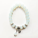 Opalite Crystal Stone Beads 8MM Round Strand Bracelet with Lotus Charm Pendant