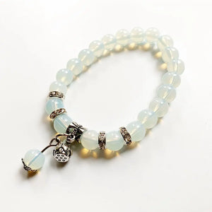 Opalite Crystal Stone Beads 8MM Round Strand Bracelet with Lotus Charm Pendant