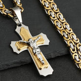 Silver Jesus Cross Pendant Necklace Men Jewelry