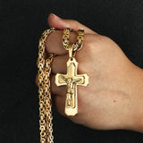 Silver Jesus Cross Pendant Necklace Men Jewelry