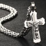 Silver Jesus Cross Pendant Necklace Men Jewelry