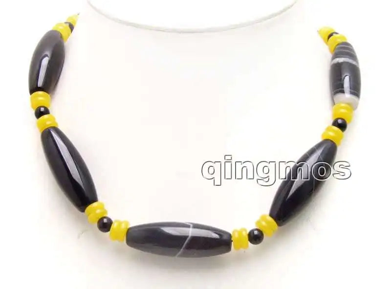 10*42mm Olivary Beads & 2*6mm Yellow Rondelle Beads 17'' Necklace