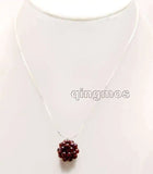 Brown Natural Garnet Weaving Ball Pendant Necklace