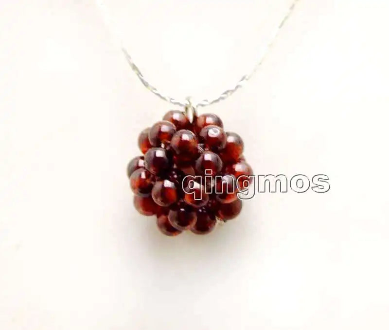 Brown Natural Garnet Weaving Ball Pendant Necklace