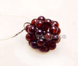 Brown Natural Garnet Weaving Ball Pendant Necklace