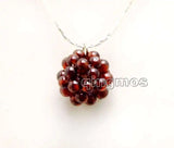 Brown Natural Garnet Weaving Ball Pendant Necklace