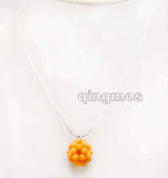 Orange Natural Coral Round Ball Pendant Necklace