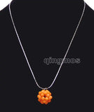 Orange Natural Coral Round Ball Pendant Necklace