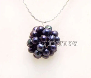 Natural Pearl Handwork Weaving Round Ball Pendant Necklace