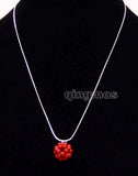 Red Natural Coral Weaving Round Ball Pendant Necklace