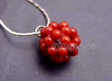 Red Natural Coral Weaving Round Ball Pendant Necklace